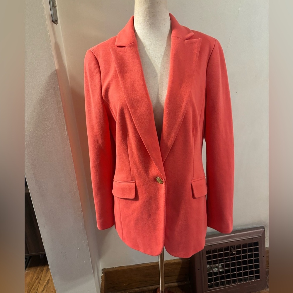 Talbots Single Button Blazer Jacket Coral Pink Orange Size 10